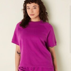🩷PINK Magenta Short-Sleeve Fleece-Lined Relaxed Crewneck